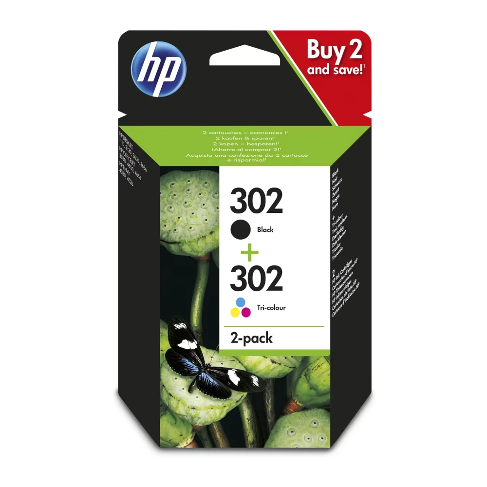 HP 302 Twin Pack Black & Colour Printer Ink Cartridges Original (X4D37AE) by Ink Cartridges Ireland