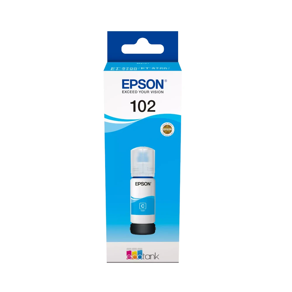 Epson 102 EcoTank Cyan Printer Ink Bottle Original (C13T03R240) by Ink Cartridges Ireland