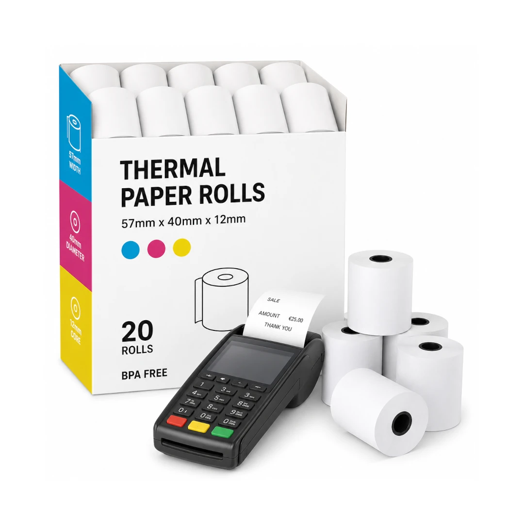 57x40x12 Thermal Credit Card Rolls (Box of 20) by Ink Cartridges Ireland